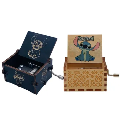 /-**New Stitch Music Box Cute Cartoon Wooden Vintage Hand-Cranked Musical Box You are my sunshine Theme Music Children Christmas