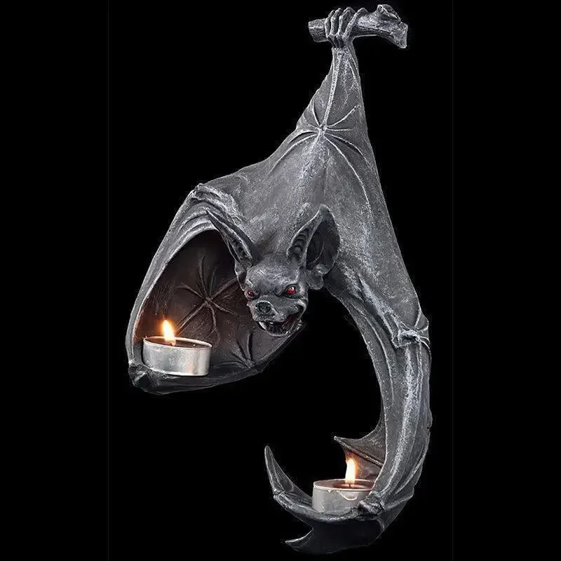 Bat Wall Tealight Holder Halloween Candlestick Bat Statue Garden Hanging Candlestick Light Garden Home Halloween Decoration
