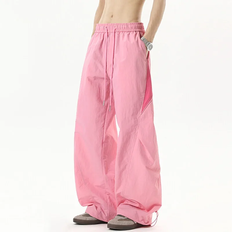 Dopamin Cool Color blockiert Trendy Marke Street Dance Hip Hop Breite Bein Sport Hosen Sommer Dünne Schnell trocknend Fallschirm Ladung Pa Image