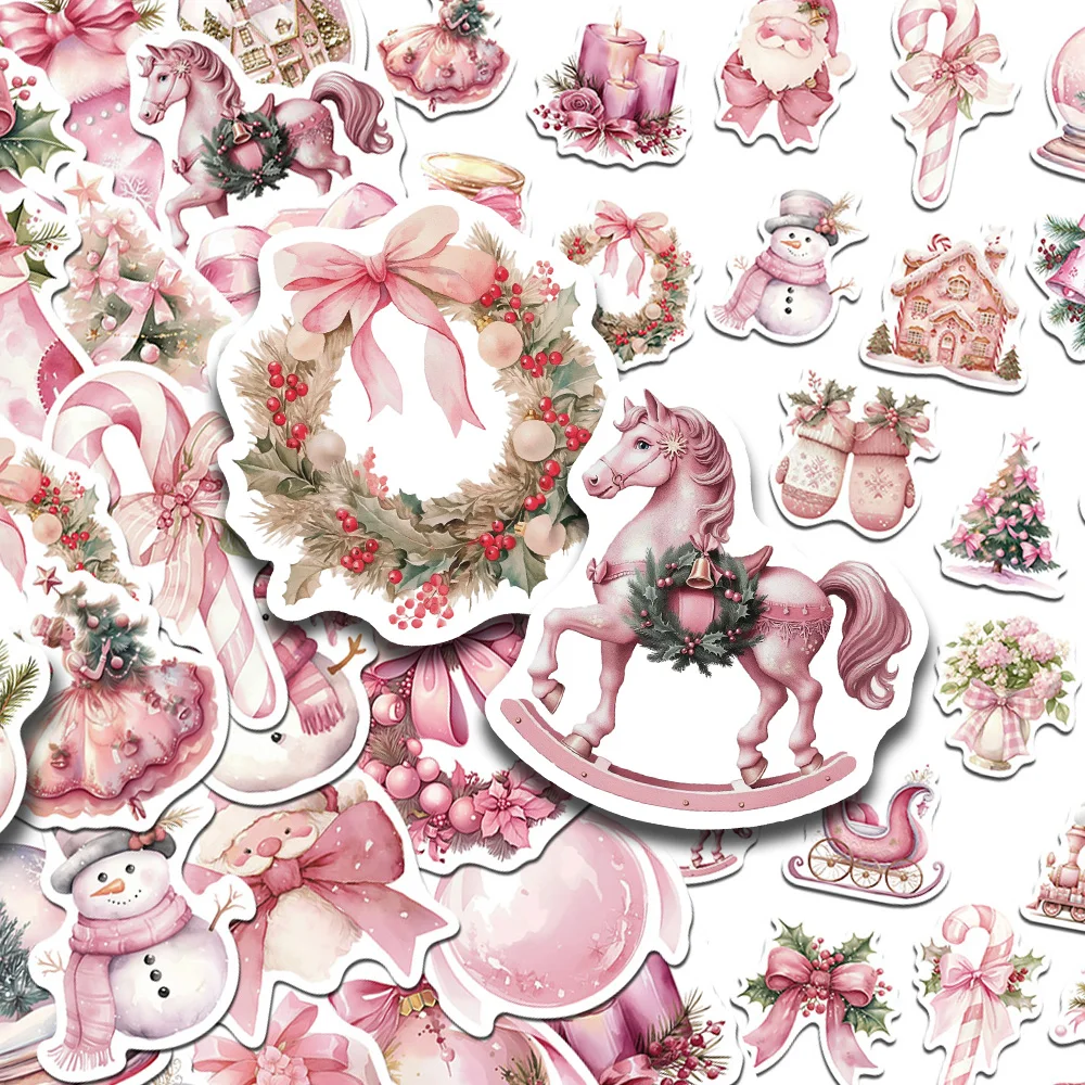 50 stücke Rosa Weihnachten Aufkleber Aufkleber Für Telefon Laptop Sammelalbum Kühlschrank Wand DIY Cartoon Wasserdichte Aufkleber Kreative Geschenke Image
