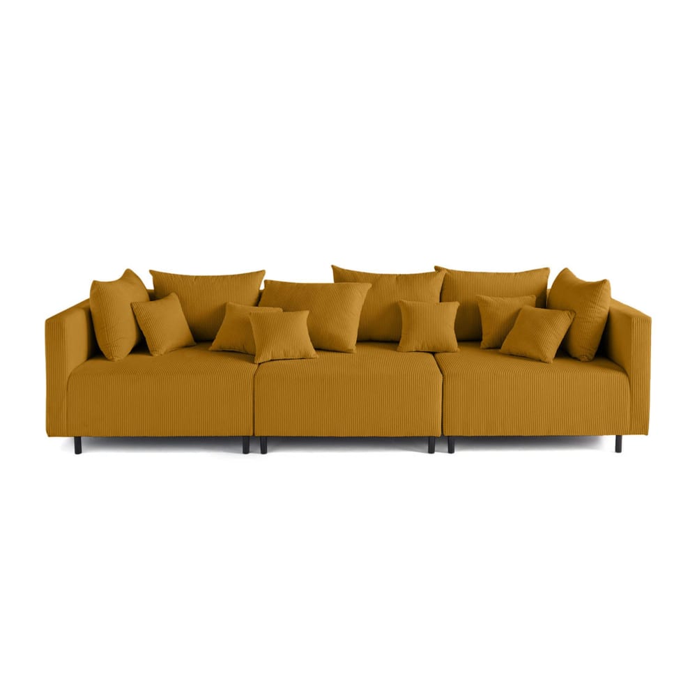 Canapé modulable 3 places en velours côtelé jaune