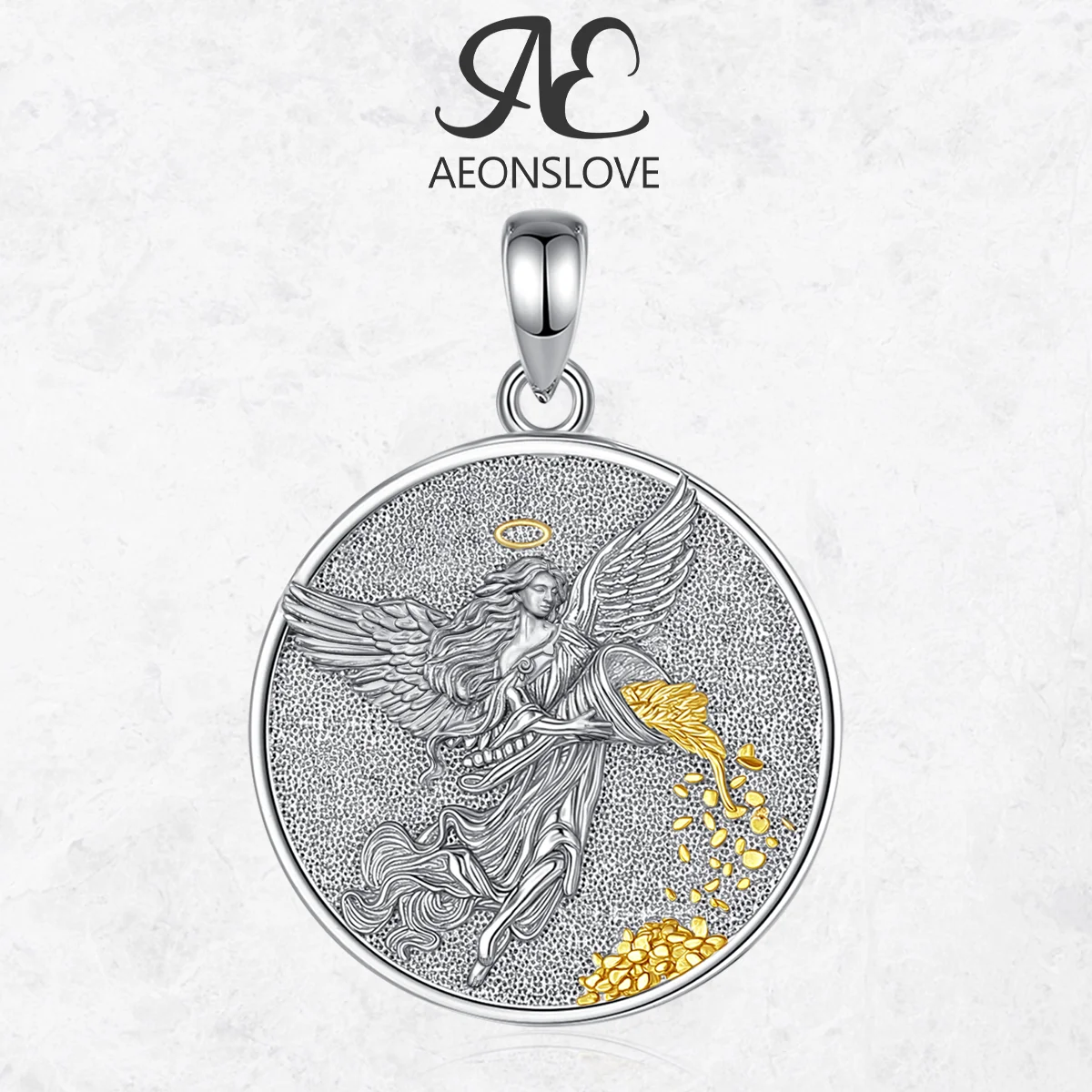 AEONSLOVE Halskette aus 925er-Sterlingsilber, Göttin des Glücks, römische Göttin, Münzanhänger, Glücksamulett, Mythologie, Schmuck für Damen und Herren Image