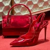 Frauen Rot Spitzschuh Slingback High Heels Damenschuhe Set mit Mimi Bag Back Strap Sandalen Sexy Luxus Party Hochzeit Schuhe