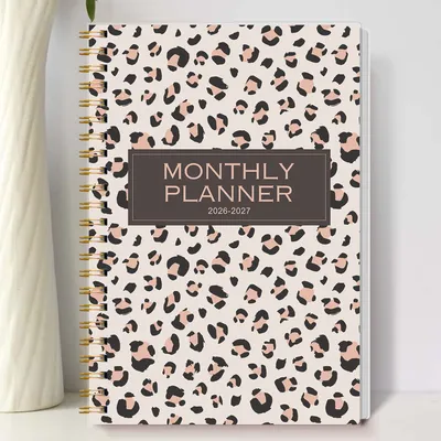 A5 2026-2027 Monthly Planner, 24-Month Academic Calendar Organizer with Notes Section, Leopard Cover Notebook for School, Office