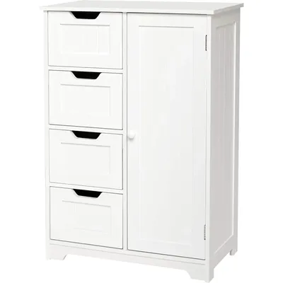 Badezimmer Cabinet with 4 Drawers and 1 Door Modern Style for Bad Wohnzimmer Schlafzimmer Flur Kitchen, White