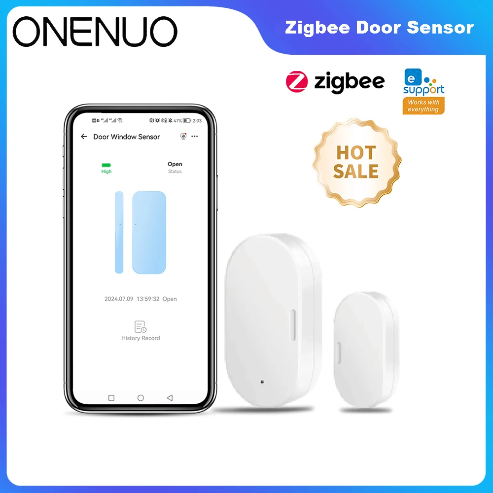 Ewelink Zigbee Türsensor, kabelloser magnetischer Fenster-Alarmdetektor, offen, geschlossen, funktioniert mit Zigbee2MQTT, Alexa Google Need Gateway Image