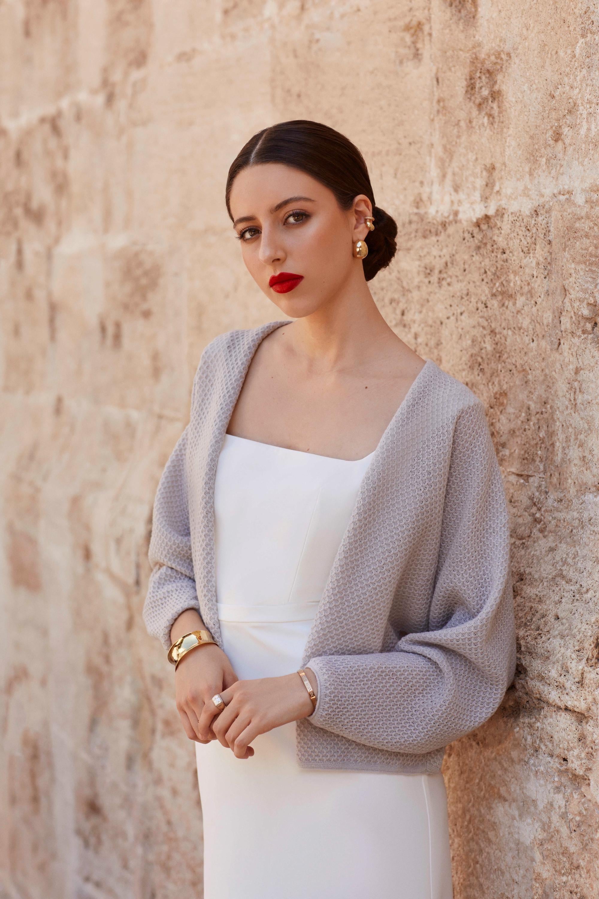 Coprispalle da sposa, copriabito da sposa, mantello da sposa trasparente, maglione da sposa, cardigan grigio in lana, stola da sposa, giacca da sposa