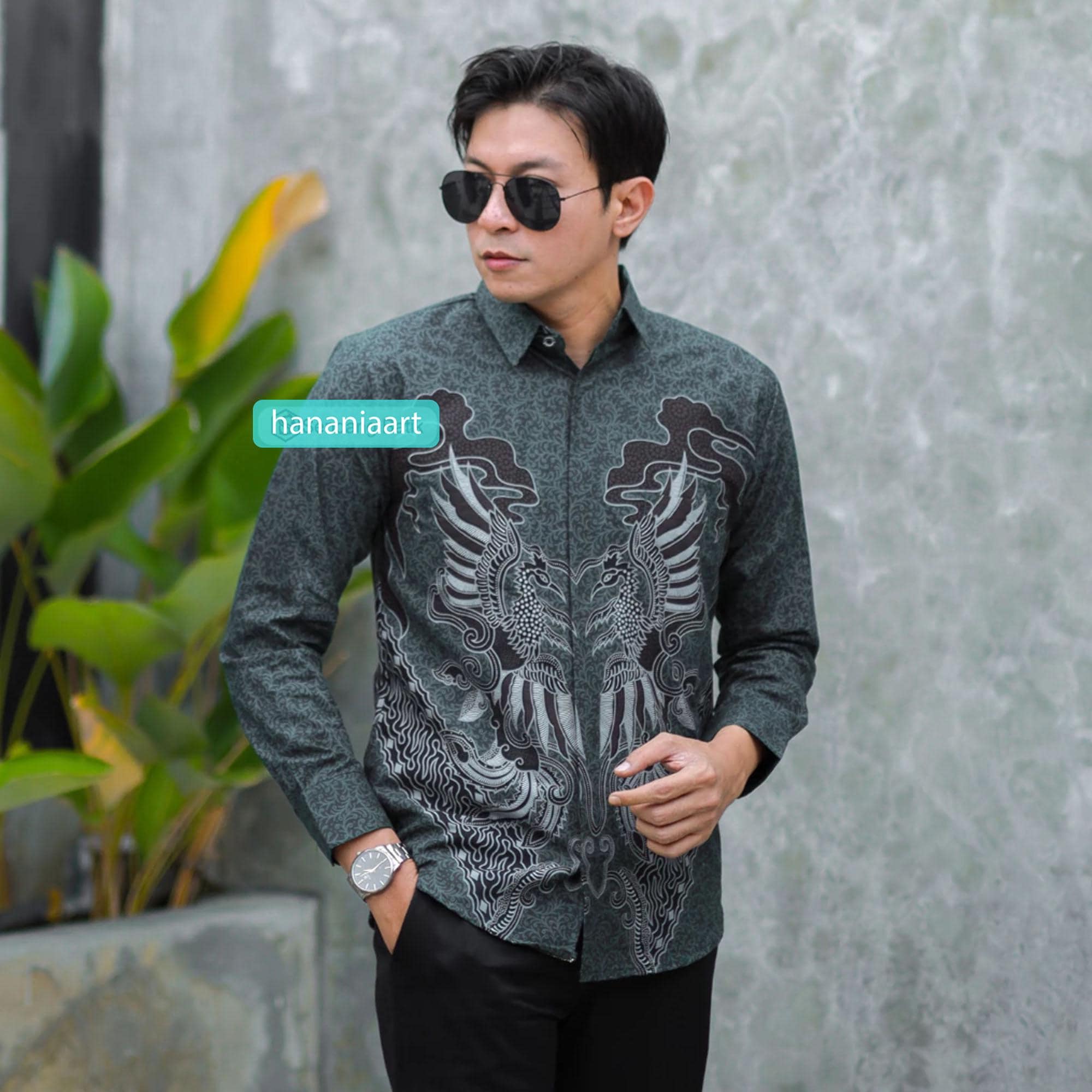 Camicia Batik a maniche lunghe da uomo Elegance Green Kavindra Sendang Batik, Camicia Batik da uomo, Camicia Batik da uomo, Camicia da uomo, Camicie B