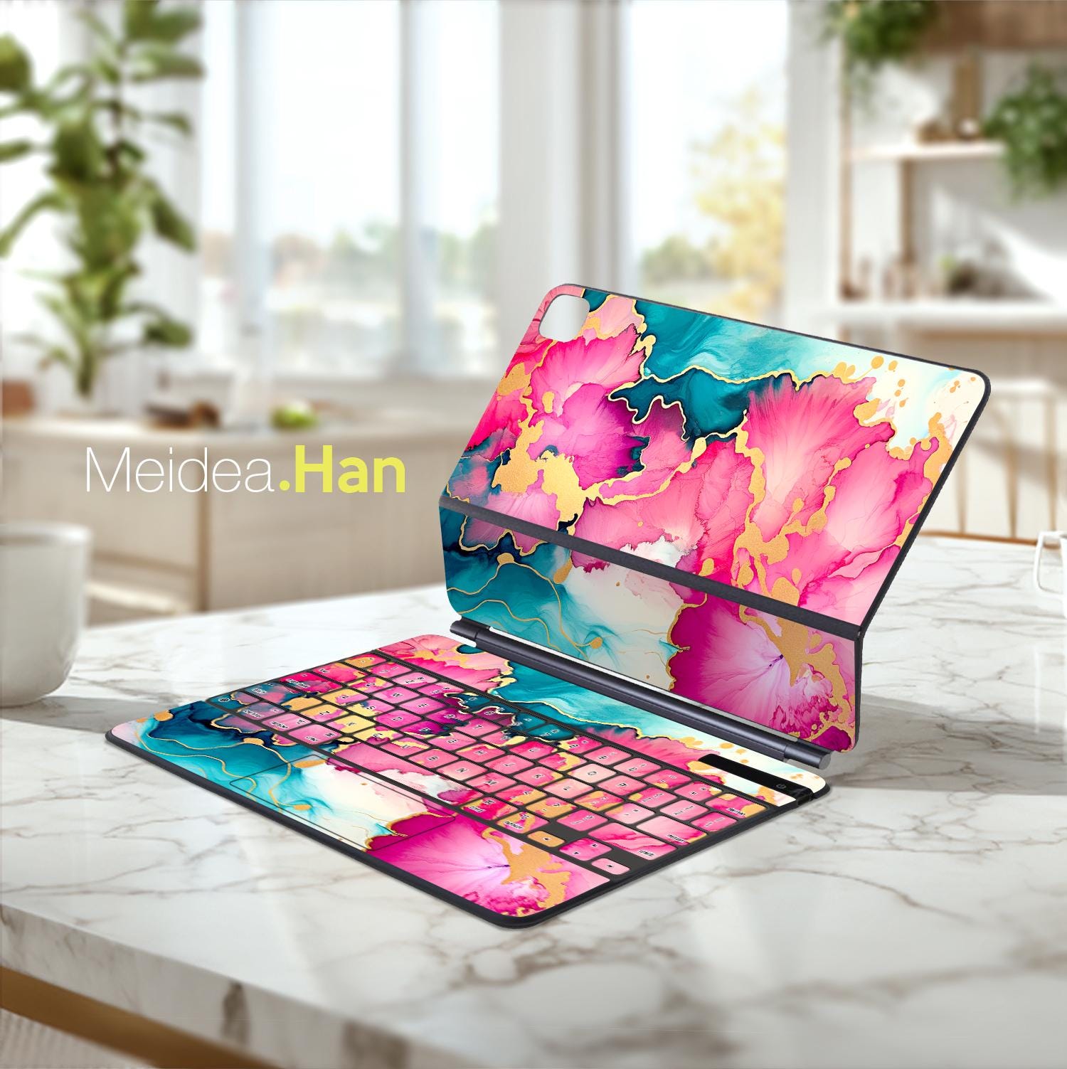 Pelle per tastiera magica M4 11 Decalcomania Colore chiaro Texture Design Regalo per la mamma Tastiera magica Tastiera intelligente Folio Tastiera int