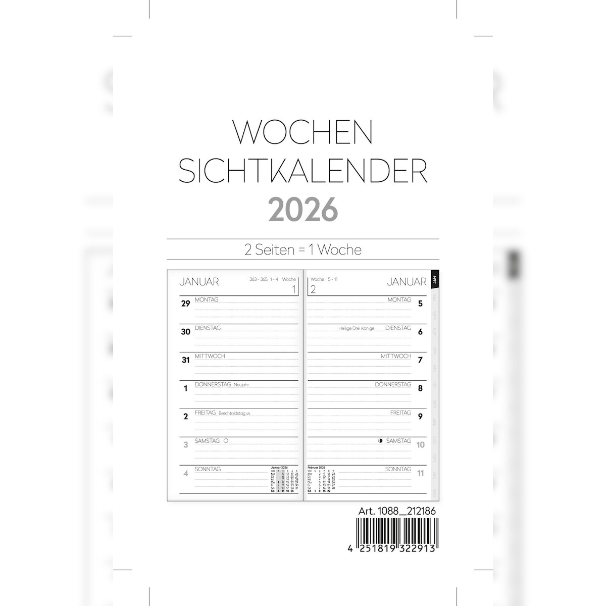 2026 ADINA Wochen-Sichtkalender 9x15cm 1S/1W Einlage Image