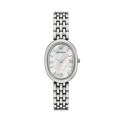 Quarzuhr EMPORIO ARMANI, edelstahlfarben, weiß, Armbanduhren, Damen, Armbanduhr, Damenuhr, Lederarmband, analog Image