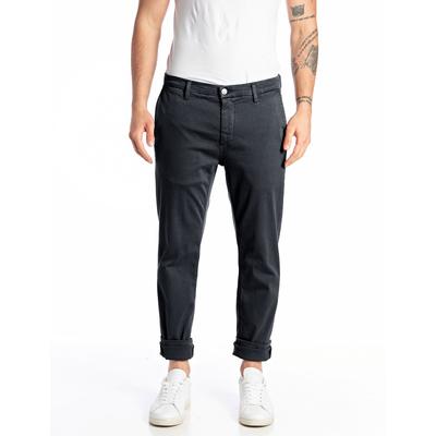 Chinohose REPLAY "ZEUMAR", Herren, Gr. 33, Länge 34, blau, Web, Obermaterial: 91% Baumwolle, 6% Elastomultiester, 3% Elasthan, unifarben, casual, slim fit normal, Hosen, Slim Fit Image