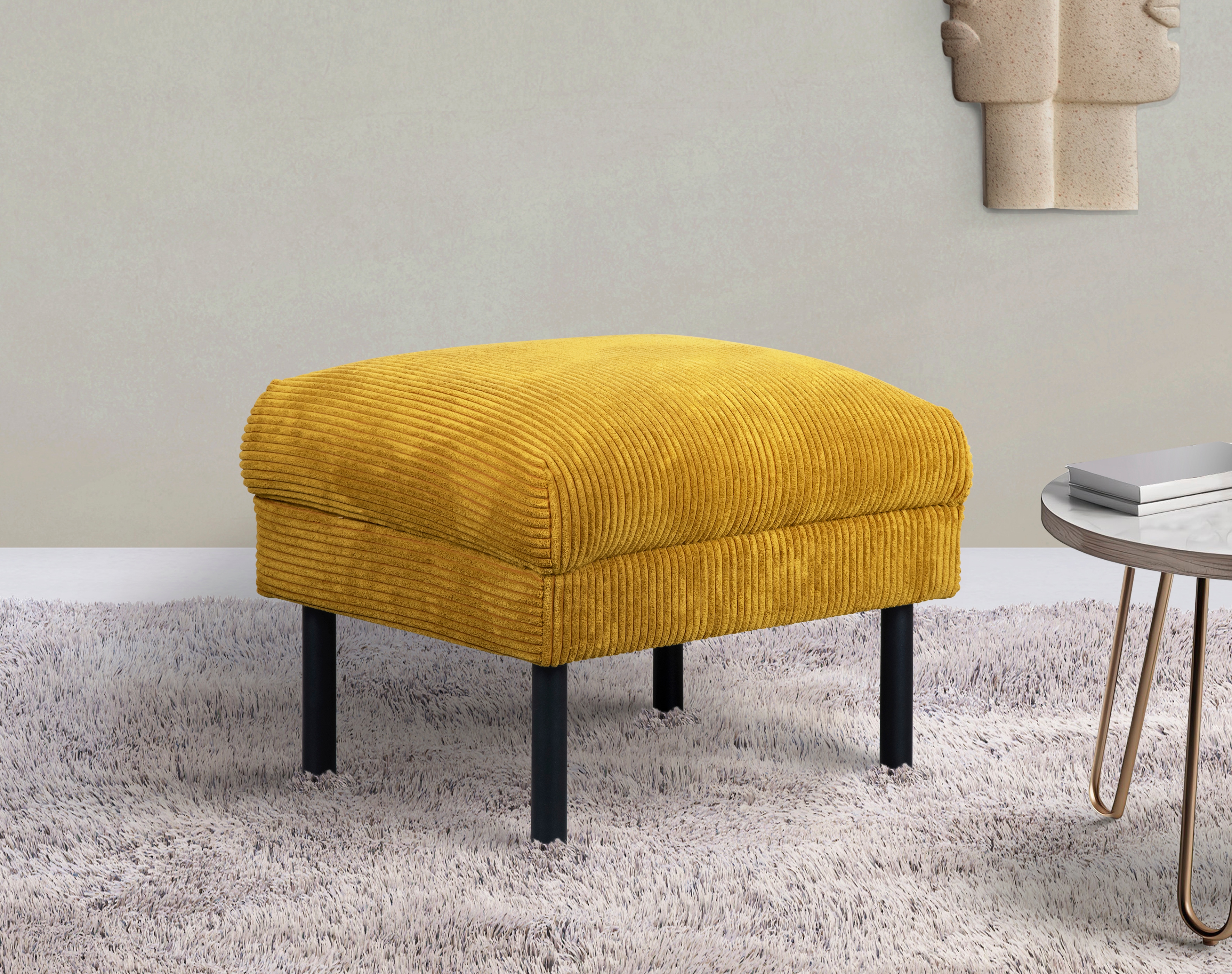 Hocker HOME AFFAIRE "Lillibeth Polsterhocker, Sitzhocker, Maße B/T/H: 64/50/48 cm", gelb (safran), B:64cm H:48cm T:50cm, 100% Polyester, Hocker, Hocker, passend zur Serie "Lillibeth", auch in Cord und Samtoptik