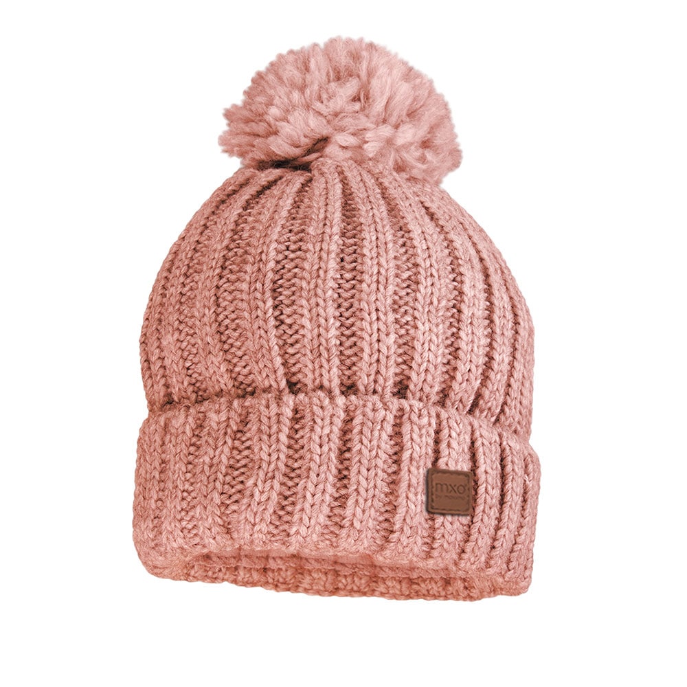 Strickmütze MAXIMO, Baby, Gr. 55/57, rot (ash rose), Grobstrick, Materialmix, unifarben, Mützen, Wollanteil, gefüttert, Bommel Image