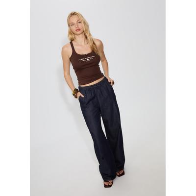 Stradivarius D35 Loose-fitting drawstring jeans RINSE BLUE DENIM XS