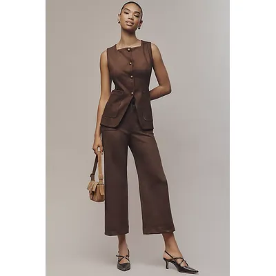 The Colette Crop Faux-Suede High-Rise Wide-Leg Trousers by Maeve