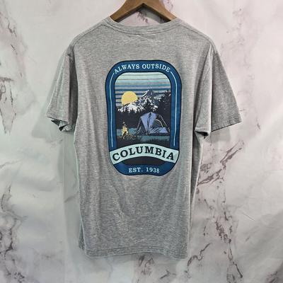 Columbia Shirts | Columbia T Shirt Mens Medium Gray Short Sleeve Tee Crew Neck Tent Camping | Color: Blue/Gray | Size: M
