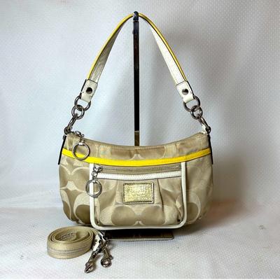 Coach Bags | Euc Coach Poppy Shoulder Bag With Matching Long Strap & Charm Zipper Pulls | Color: Cream/Yellow | Size: Approximate Size 11 X 7 X 2“