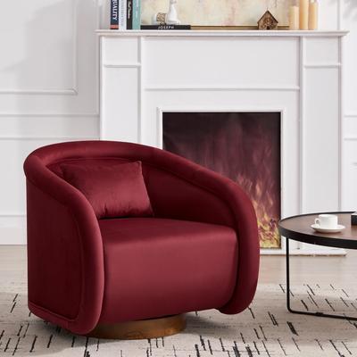 Swivel Accent Chair, 360-degree Swivel Barrel Chair with Velvet Fabric Upholstery, Comfy Pumpkin-Shaped Swivel Chair