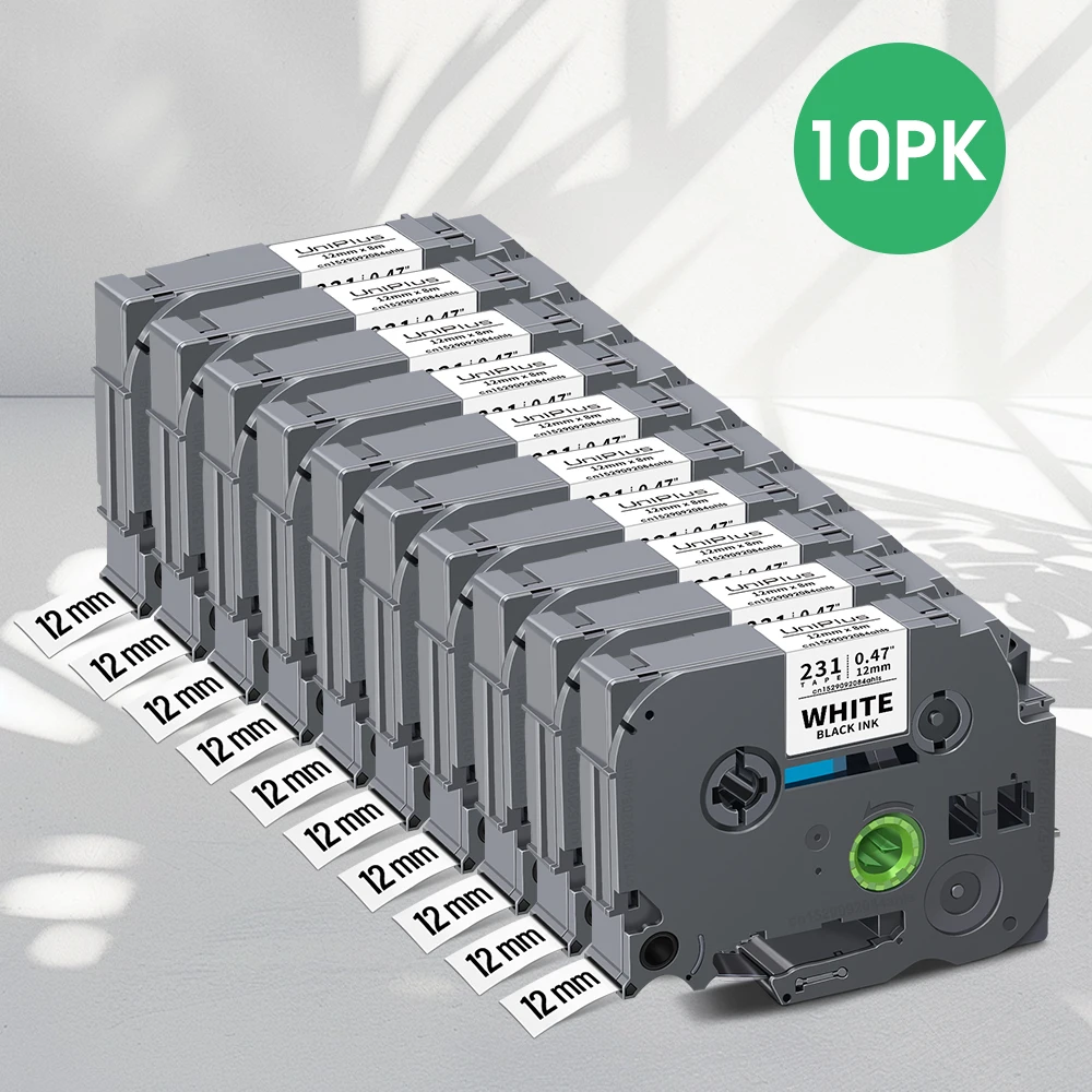 5/10 Stück TZe231 Klebeband, kompatibel mit Brother TZe Tape 6/9/12 mm, Schwarz auf Weiß, tze-231 tze131 tze221 tze211 für Brother P-Touch PTH110 Image