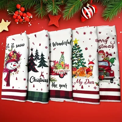 1/4/5pcs Festive Christmas Towel Set - Christmas Decorations,Christmas Gift,Perfect for Kitchen & Bathroom Holiday Decor