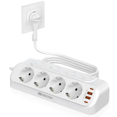 Desktop Power Outlet with USB C 20 W, 4 Angle Receptacles, Flat Receptacle, 8-in-1 Power Outlet with 4 USB Receptacles, 4 Switch