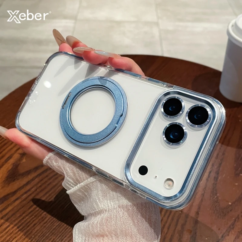 Für iPhone 17 Air 16 Pro Max Transparent Für Magsafe Magnetische Rotierenden Halter Stehen Fall Für iPhone 12 13 14 15 Plus Rahmen Abdeckung Image