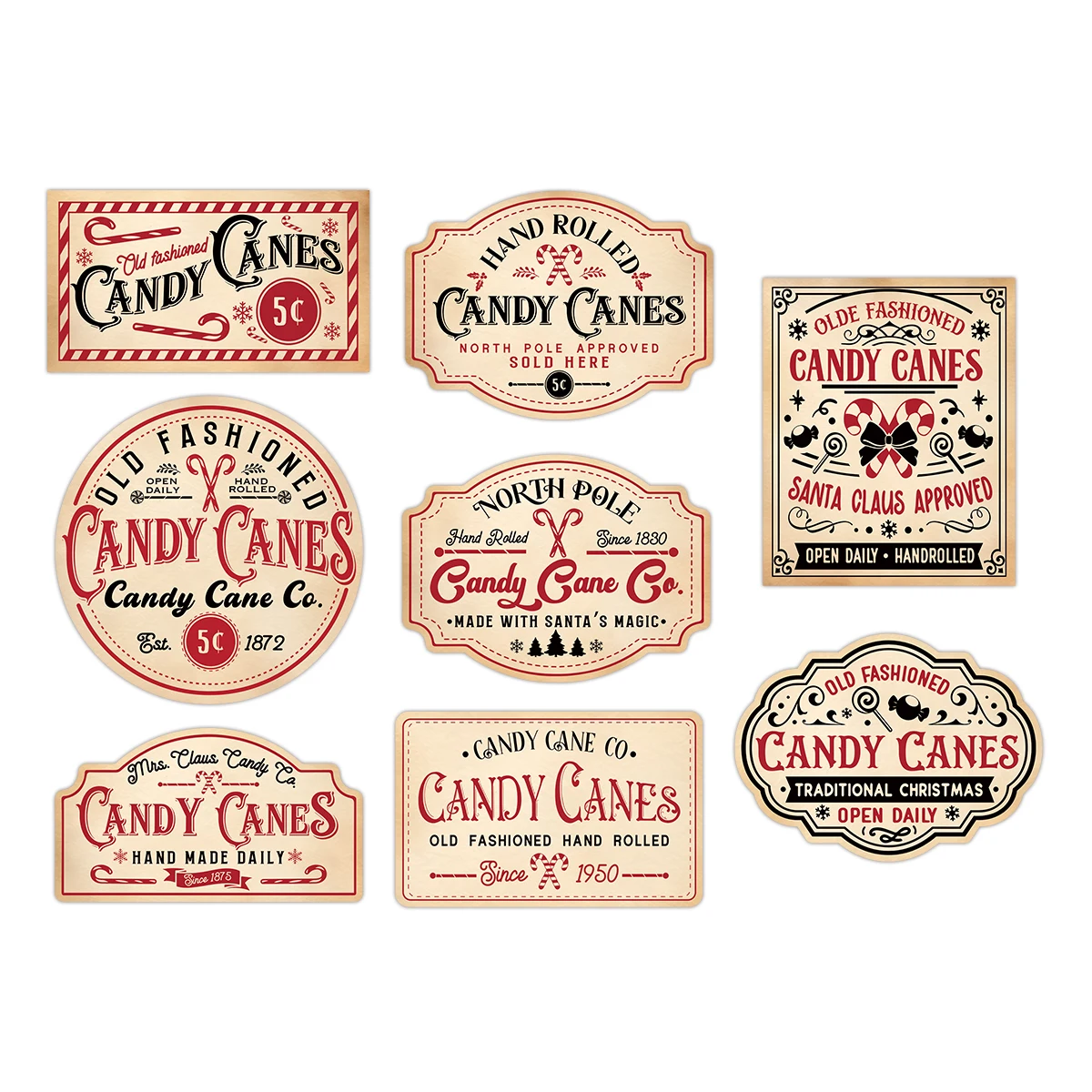 8 Blatt Vintage-Weihnachts-Süßigkeitstangen-Aufkleber, Papierstruktur im Alter, Feiertagsetiketten, Dekor, Geschenkanhänger, DIY-Scrapbooking, Partygeschenke Image