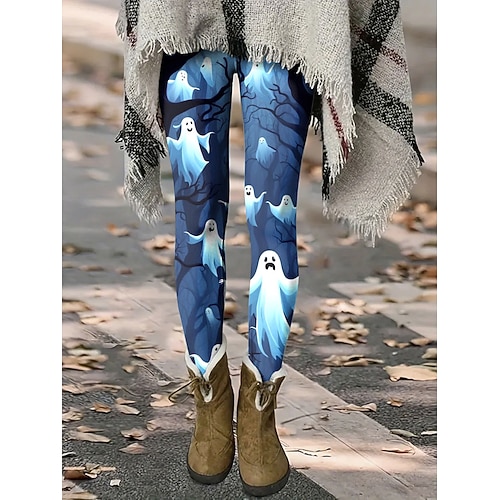 Damen Leggings Urlaub Vintage Fashion Volllange Hohe Taille Grafik Tierdruck Thermo Warm Weich Atmungsaktiv Dehnbar Formal Outdoor Urlaub Violett Schwarz Blau Frühling Herbst Winter Slim Fit Image
