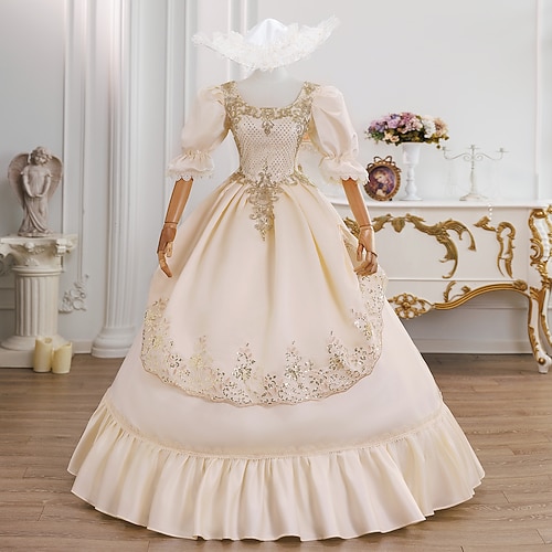Vintage Rokoko Renaissance Maxi Kleid Normal Ein Hauch Prinzessin Queen Elizabeth Plissiert Gerüscht Prinzessin Quadrathals Kostüm Damen Halloween Karneval Maskerade Leistung Party Halloween Image