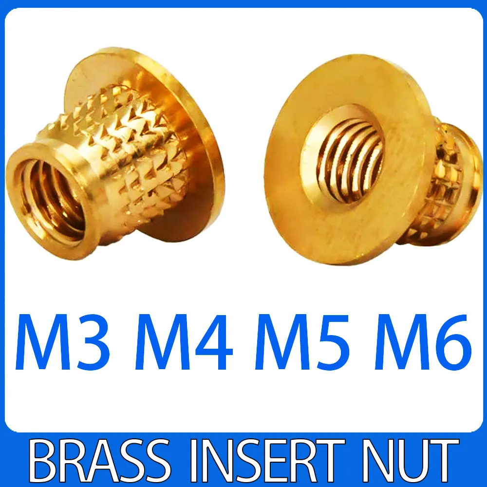 M3 M4 M5 M6 Gewindemuttern, ausziehbare Kupfermutter, Kaltpressmutter, gerändelte Widerhaken-Messingeinsätze, Flanschmutter für den 3D-Druck aus Kunststoff Image