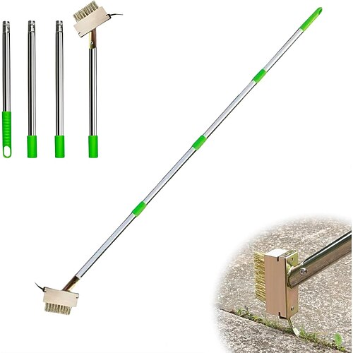 Unkrautstecher aus Edelstahl mit verstellbarem Griff, manuelles Unkrautstecher aus Metall mit grünem Griff für Einfahrten, Terrassen und Gartenwege Image