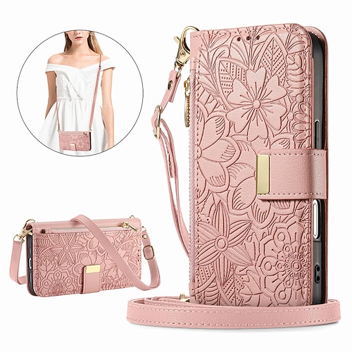 Handy Hülle Handyhüllen Für Samsung Galaxy S25 Plus S25 Ultra S24 Ultra Plus S24 FE A55 A35 A25 A15 5G Brieftaschenhülle Flip-Cover Reisverschluss mit Trageriemen Mit Handgelenkschlaufe Baum Image