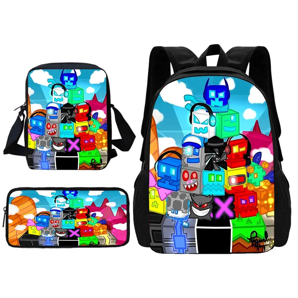 Sac à dos d'école Angry Geometry Dash pour enfants, avec sac initié, sacs à crayons, sacs d'école pour garçons et filles, meilleur cadeau