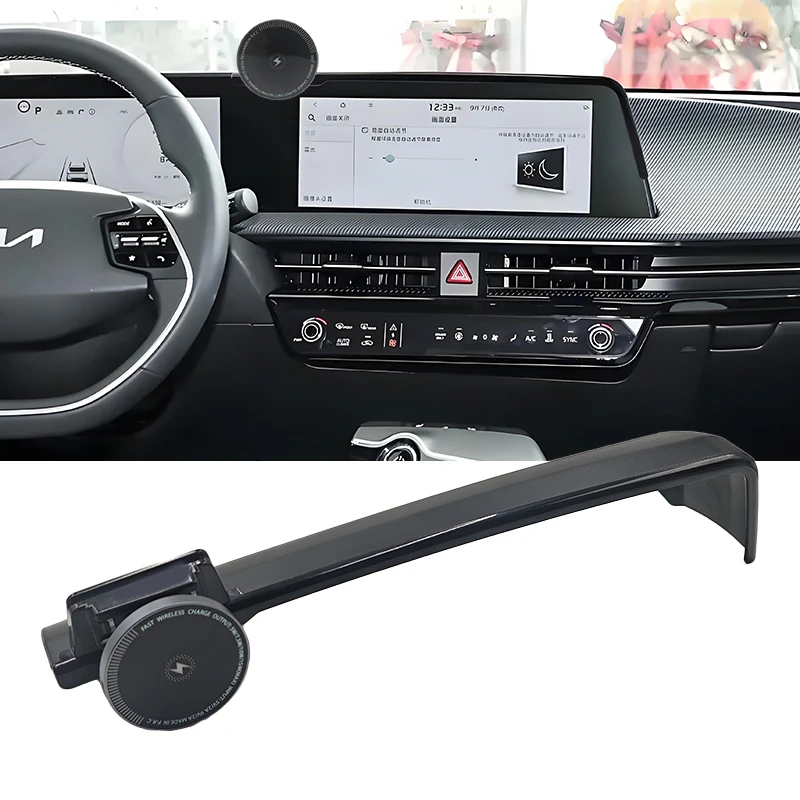 Für Kia EV6 2022 2023 2024 12,3 Zoll Bildschirm 15 W Drahtlose Ladegerät Telefon Halter Halterung Abdeckung Auto Basis trim Auto Zubehör Image
