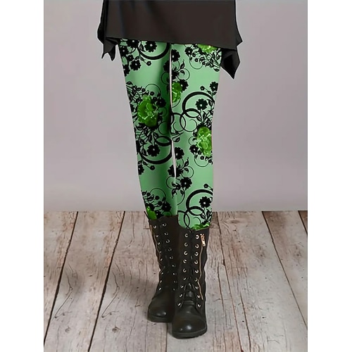 Damen Leggings Urlaub Vintage Mode Volle Länge Hohe Taille Blumen Grafik Drucken Thermowarm Weich Atmungsaktiv Dehnbar Täglich Outdoor Urlaub Blau Grün Khaki Amethyst Frühling Herbst Schmale Passform Image