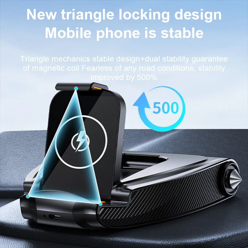 Universal Auto Halterung Mit Drahtlose Lade Notfall Flucht Werkzeug USB Powered ABS Für Telefon Navigation Auto Zubehör Image