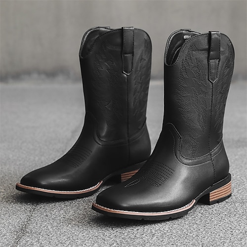 Cowboystiefel für Herren – Reitstiefel im Westernstil mit halbhoher Wade für Herren, strapazierfähiges klassisches Westernschuhwerk für lässige Ranch-, Rodeo- und alltägliche Cowboy-Outfits Image