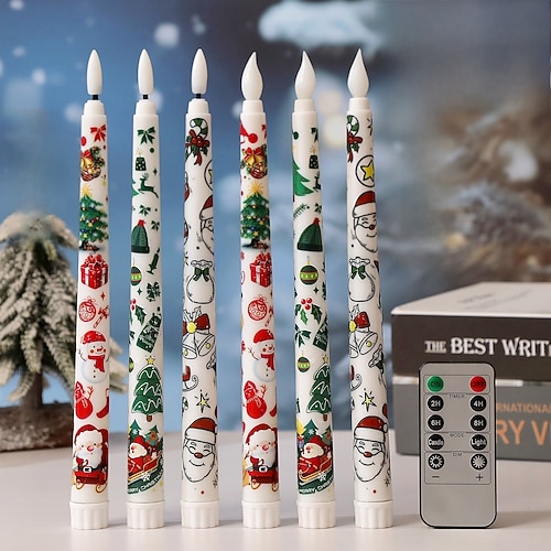 Flammenlose Kerzen farbiges Muster Taper Batteriebetrieben mit Fernbedienung und Timer Kerzen für Zuhause Partydekoration (6ST 0,79''x 9,9'') Image