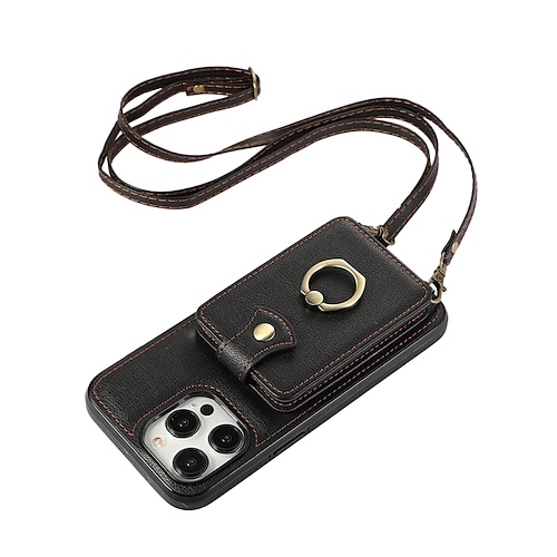 Handy Hülle Handyhüllen Für iPhone 17 Pro Max 17 Air 16 15 14 Pro Max Plus 13 12 Pro Max Mini Rückseite Brieftaschenhülle Ringhalter mit Trageriemen Kartenfach Retro TPU Metall PU-Leder Image