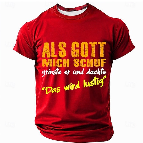Grafik-Kurzarm-T-Shirt für Männer - Lustiges deutsches Sprichwort 'Als Gott mich schuf grinste er' Humor Lifestyle T-Shirt Image