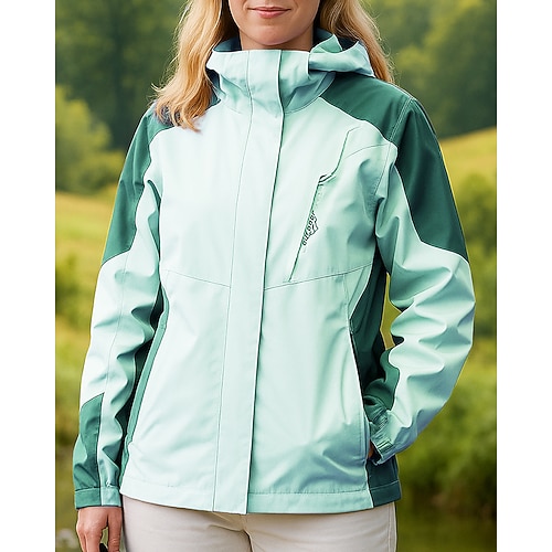 Damen Windjacke Softshelljacke Wanderjacke Außen Wasserdicht Winddicht Wanderoutfits Wanderbekleidung Frühling Herbst Oberteil Camping / Wandern / Höhlenforschung Laufen Patchwork Schwarz Rosa Purpur Image