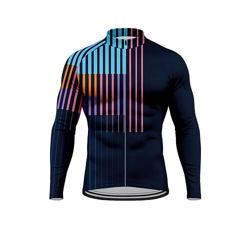 Herren Oberteile Radtrikot Grafik Geometrisch Gestreift Langarm Fahhrad Trikot Oberteil mit 3 Gesäßtaschen Sonne Sonnenschutz Schnelltrocknend Reflektierende Streifen Sport Dunkelmarine Bekleidung