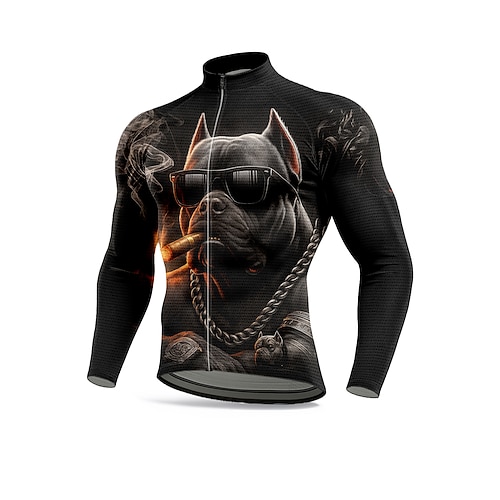 Herren Oberteile Radtrikot Grafik Tiermotiv Hund Langarm Fahhrad Trikot Oberteil mit 3 Gesäßtaschen Mountainbike MTB Straßenradsport Sonne Sonnenschutz Schnelltrocknend Reflektierende Streifen Sport