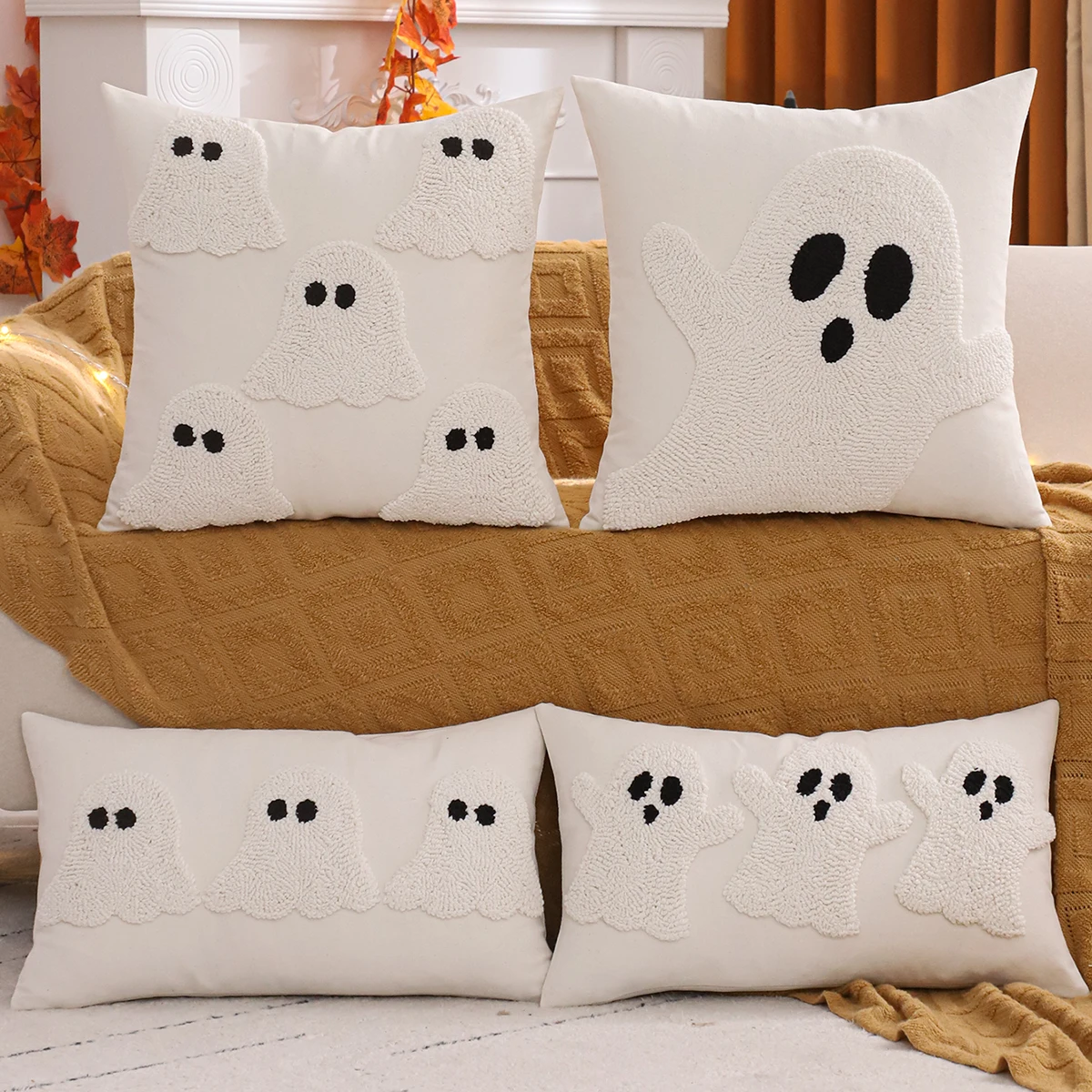 1PC Tufting Halloween Dekoration Wurfkissenbezug Geist Leinwand Herbst Thanksgiving Ernte Heimdekoration Wohnzimmer Image