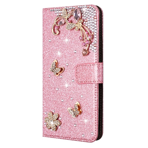 Handy Hülle Handyhüllen Für iPhone 17 Pro Max 17 Air 16 15 14 Pro Max Plus 16e 13 12 11 Pro Max Mini Brieftaschenhülle Flip-Cover Mit Ständer Vollschutz Bling Glitzer glänzend TPU Strass PU-Leder Image