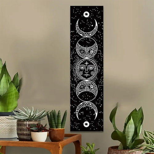 Tapisserie Banner Langes vertikales Wandbehang MOON Sonne Boho Schlafzimmer Wohnzimmer Wohnheim Wandveranda Dekorationen Wand Tür Hintergrund Image
