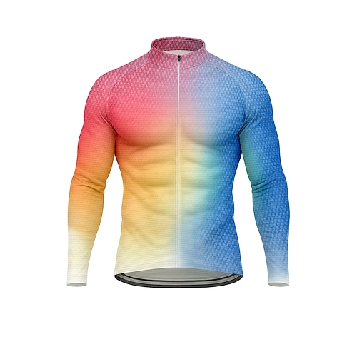 Herren Oberteile Radtrikot Ombre Grafik Farbverläufe Langarm Fahhrad Trikot Oberteil mit 3 Gesäßtaschen Sonne Sonnenschutz Schnelltrocknend Reflektierende Streifen Sport Blau Bekleidung