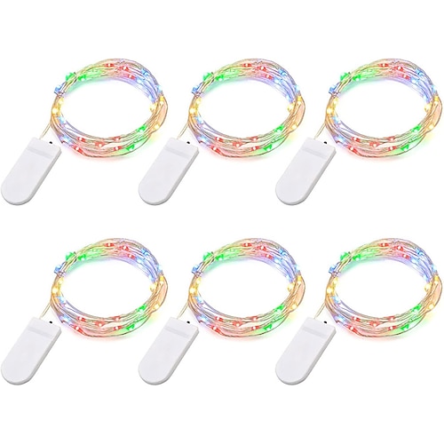 2m Lichterketten 20 LEDs 6 Stück Warmweiß Weiß Rot Kupferdrahtlichter Festtagslichter Halloween Party Urlaub Batteriebetrieben Image