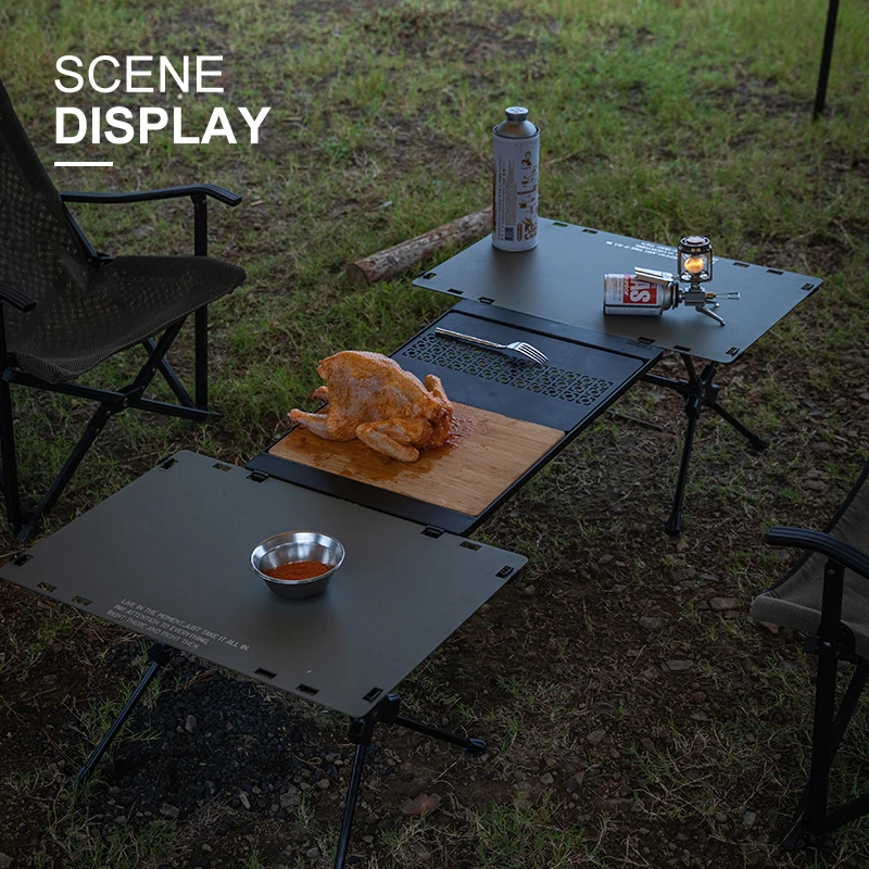 CAMPINGMOON CK-25F-1P Leichtes, tragbares Grillzubehör für den Außenbereich, langlebiges Metall, 1-teilige Einheit, runde Ecke, IGT-Tischplatte Image